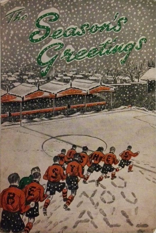 Gli auguri di Natale su un vecchio programma del Wolverhampton Wanderes: l’immagine è ripresa dal libro «Match Day. Post-war to Premiership football programmes» di Bob Stanley & Paul Kelly