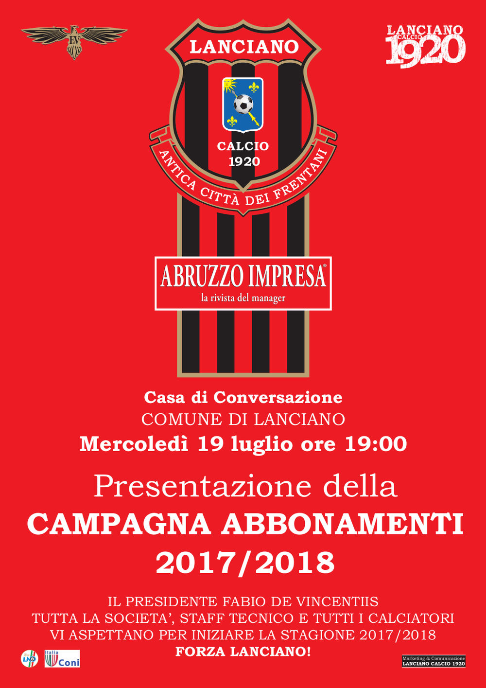 Mercoledì il Lanciano presenta la campagna abbonamenti